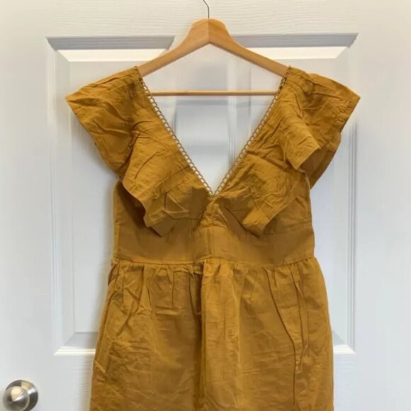 By | Anthropologie Mustard V-neck Plunge Mini Ruffled Sleeve Tunic Mini Small - Picture 3 of 4